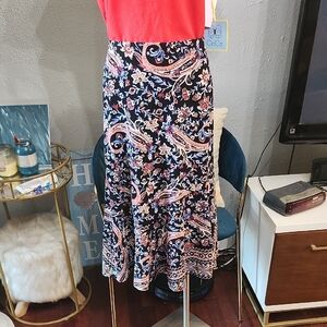 Roz & Ali Women's Midi Skirt - Black Multi Color Floral Paisley Boho